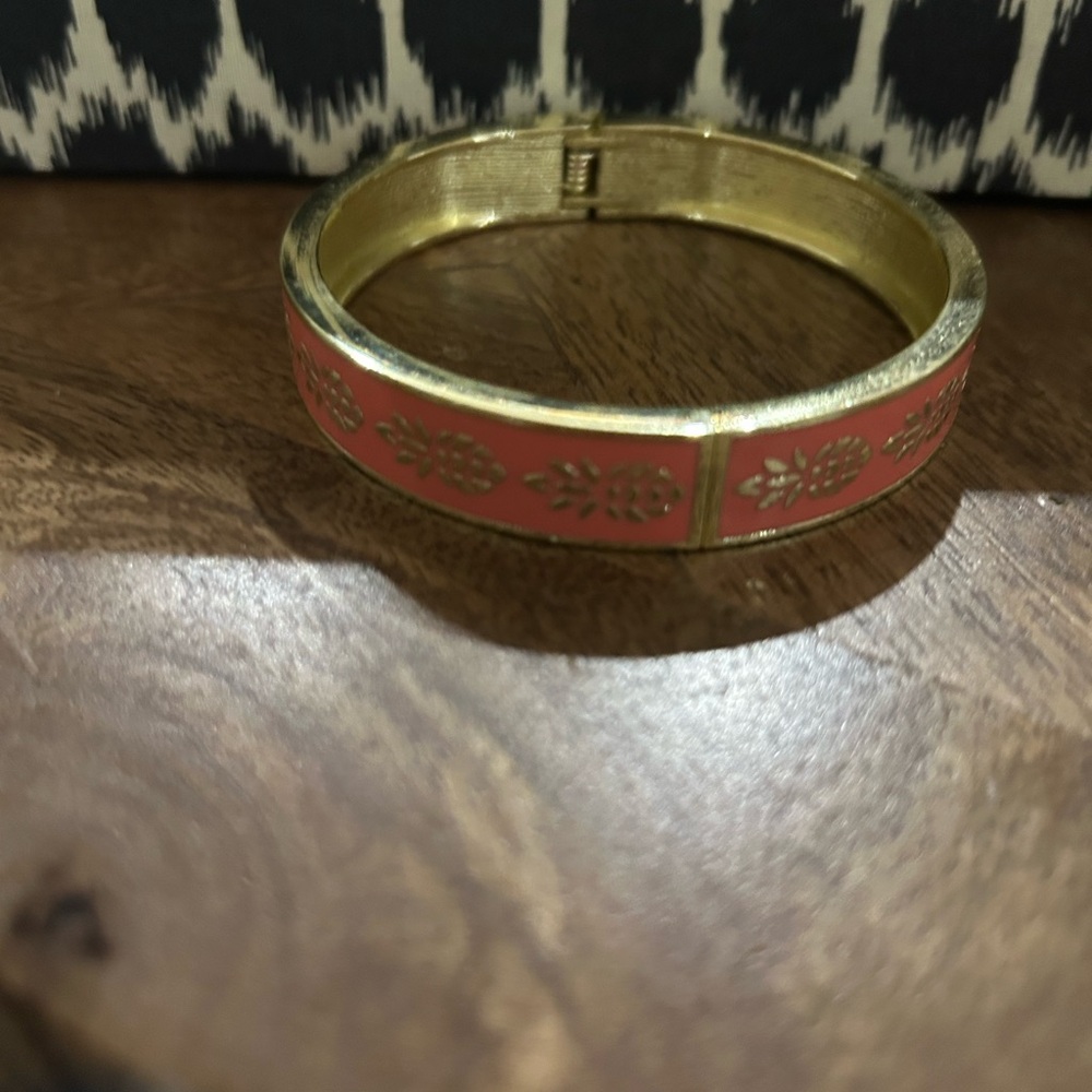 Gold and Coral Pineapple Bangle Bracelet - Picture 3 of 4
